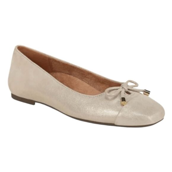 Vionic Klara Ballet Flat Gold Metallic Leather Square Toe Slip-On 7.5 - Picture 1 of 11